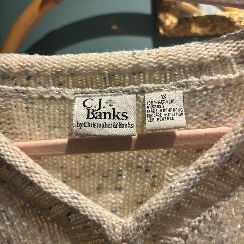 CJ Banks Cream Knit Henley Sweater - Picture 2 of 4